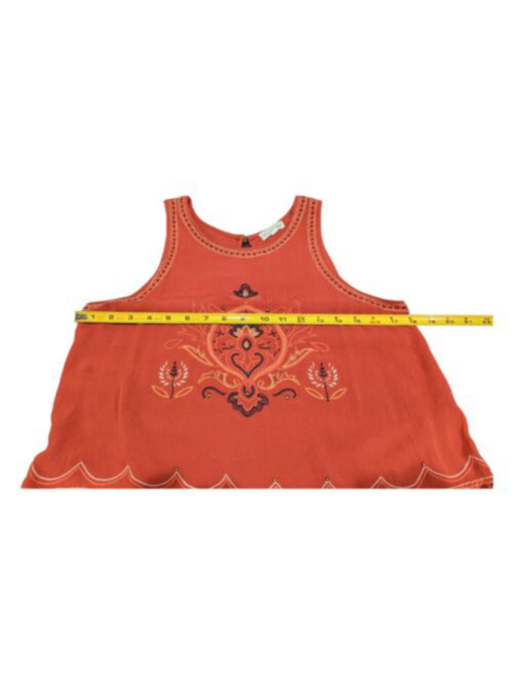 Coco + Jaimeson Top Ladies Med Rust Sleeveless Blouse Floral Embroidery Boho - Picture 8 of 9